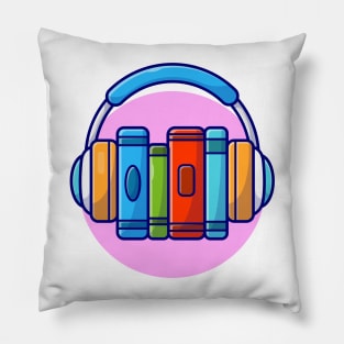 Online Book Music Listening with Headphone Music Cartoon Vector Icon Illustration Pillow