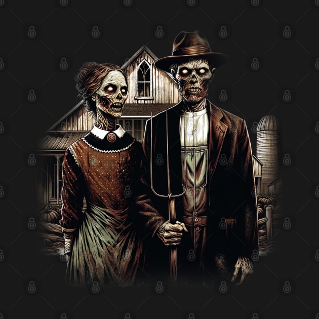 American Gothic - Vintage Zombie  Art by Skull Riffs & Zombie Threads