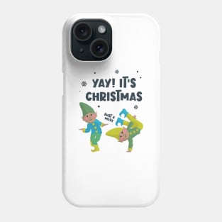 Yay, It's Christmas - Dancing Elves in Blue Snow Phone Case