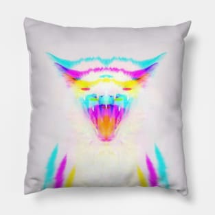 Dramabite Blue Yellow Magenta CMYK Glitch Cat Kitten Pillow