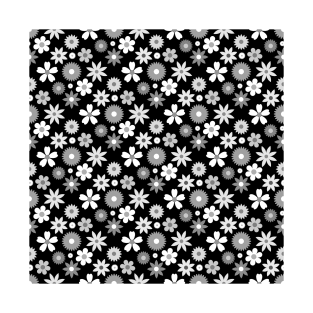 Retro Monochrome Flower Pattern T-Shirt