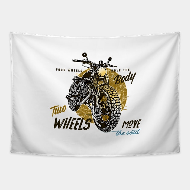 Scrambler Motorcycles, Two Wheels Move the Soul, Japanese Bike Tapestry by SW-Longwave