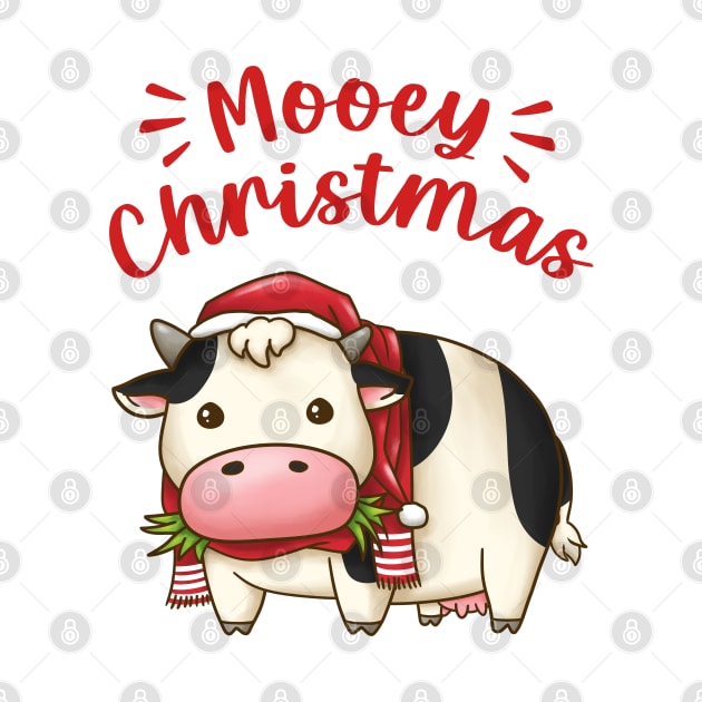 Mooey Christmas Cow in Santa Hat by Takeda_Art