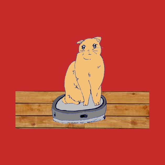 Funny cute cat riding on vacuum robot cleaner by Artstastic