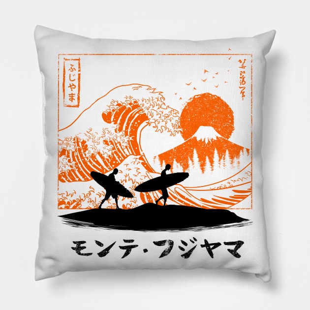 Surfing the wave in Japan Pillow by albertocubatas