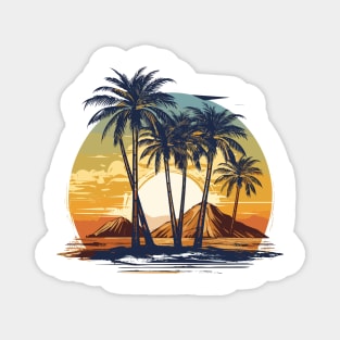 Natural background, sunset at the side of the river on palm branches Magnet