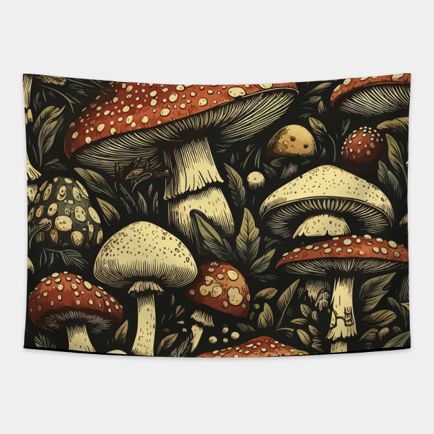 Vintage mushroom pattern Tapestry by TomFrontierArt