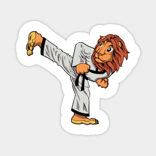 Cartoon lion doing hapkido Magnet