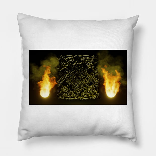 Mysterious Celtic Knot Engraving with Flames Pillow by jrfii ANIMATION