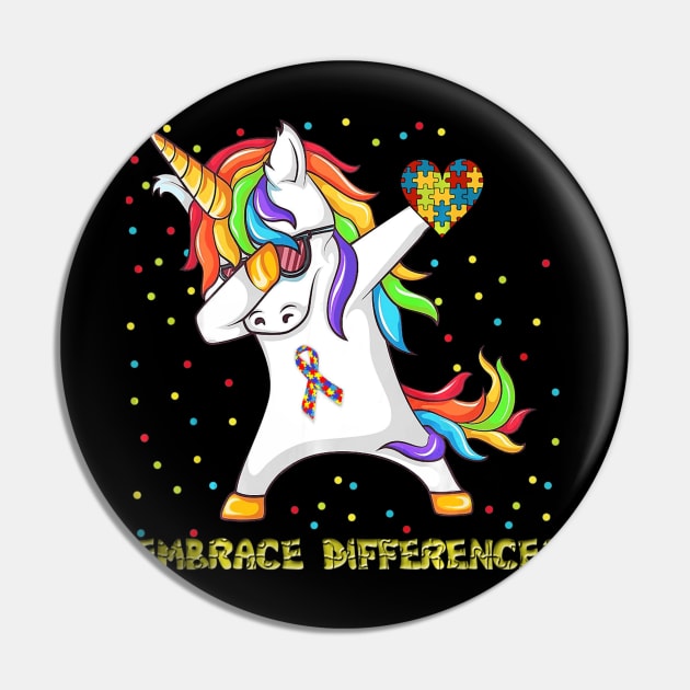 Embrace Differences Dabbing Unicorn Shirt Autism Awareness Pin by mlleradrian