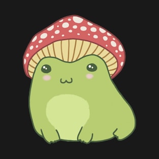 Cute Green Frog in Toadstool Hat, Chubby Cottagecore Aesthetic Frogge T-Shirt