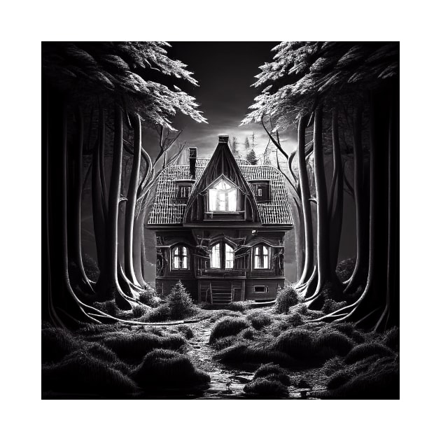 Scary house standing alone in dark forest by MashaVed