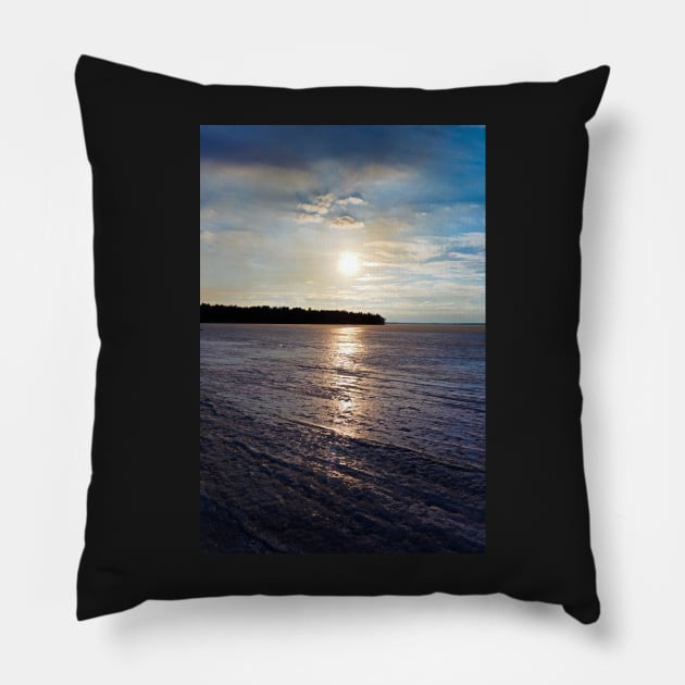 Frozen Sunset over Gull Lake Pillow by bobmeyers