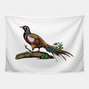 Hand Drawn Exotic Bird on tree branch Tapestry