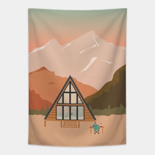 "Remote" Work - Mountain Cabin Tapestry