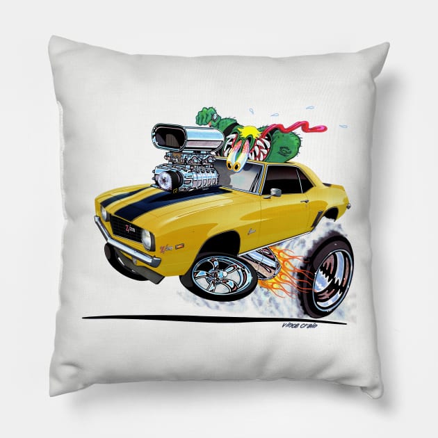 Z Rated 69 Camaro Yellow Pillow by vincecrain