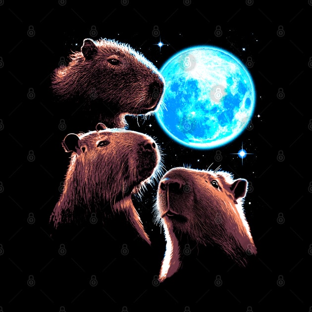 Three Capybara Moon Funny Capybara Meme Mystical Capybara by vo_maria