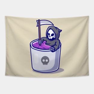 Cute Grim Reaper In Mug Cartoon Tapestry