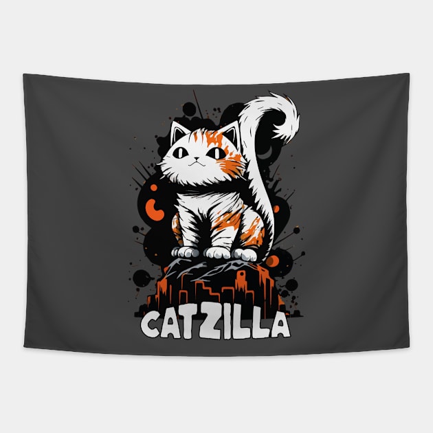 Cute CATZILLA King of the Felines Tapestry by Creaticurio