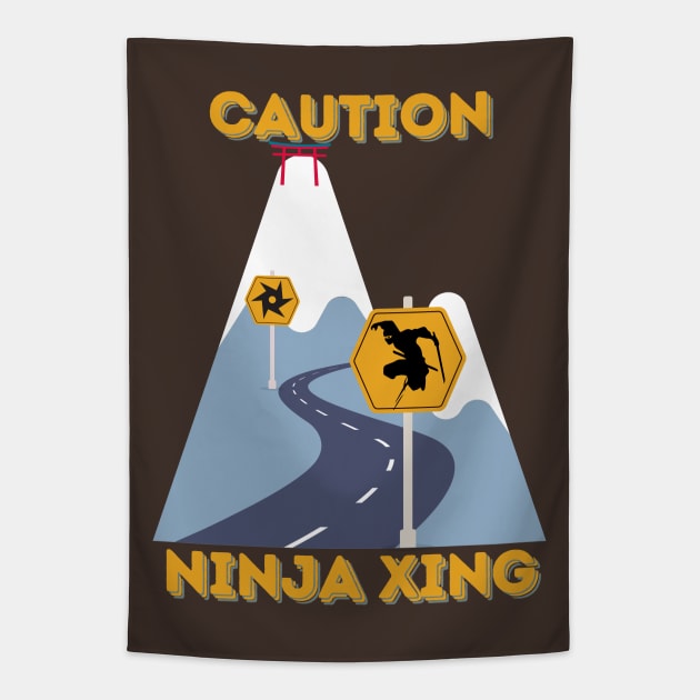 Caution: Ninja Crossing - Funny Ninja Tapestry by SEIKA by FP