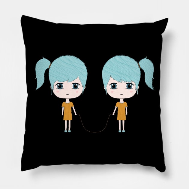 Gemini Girls Pillow by TheBanannaTheory