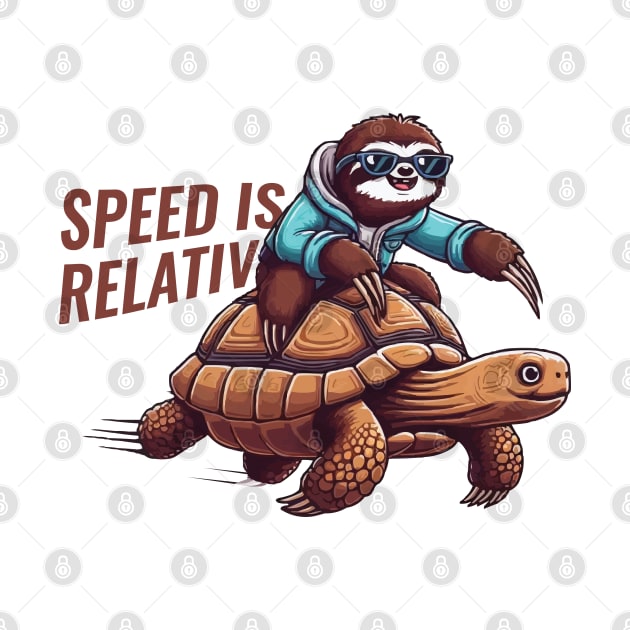 Funny Lazy Sloth Riding Tortoise Speed is Relative by CoolQuoteStyle