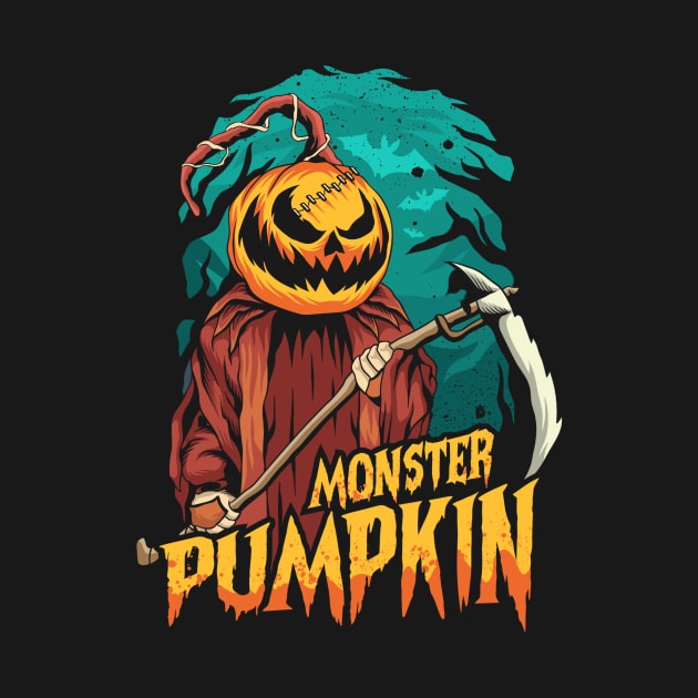 monster pumpkin killer, spooky halloween tshirt design artwork by chenowethdiliff