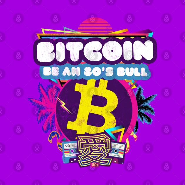 Vaporwave Bitcoin Crypto 1980s Bull Futuristic Purple Blue by MapYourWorld