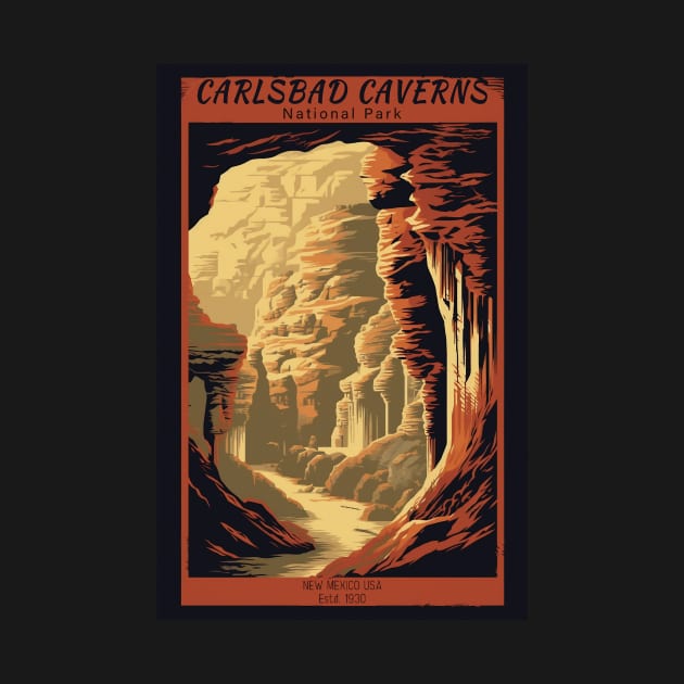 Carlsbad Caverns National Park Vintage Travel Poster by GreenMary Design