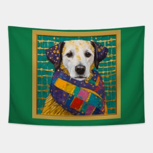 Gustav Klimt Style Dog with Colorful Scarf Tapestry