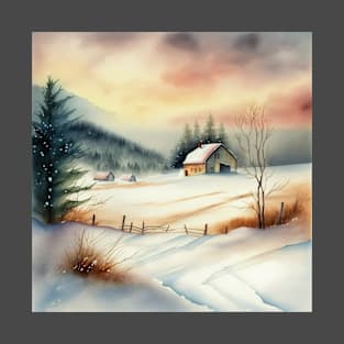 Chritsmas Snow Winter Watercolor Landscapes series 9 T-Shirt