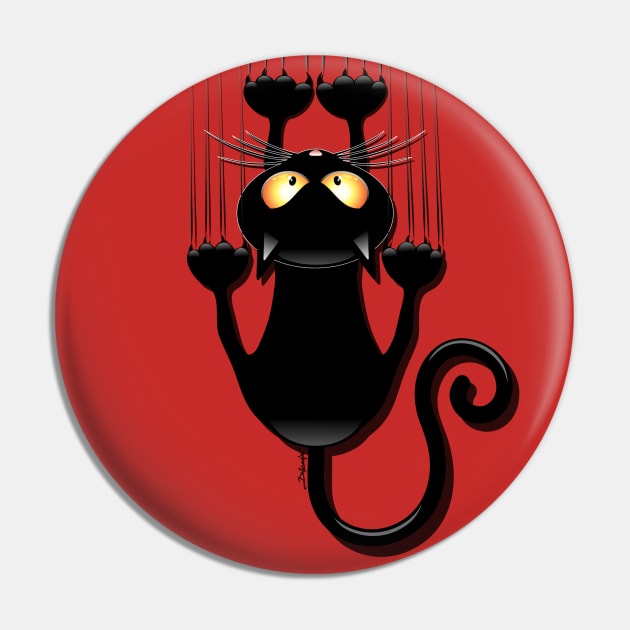 Black Cat Cartoon Scratching Wall Pin by BluedarkArt