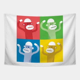 Sock monkey swarm color splash Tapestry