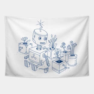 Robot with Flowers Tapestry