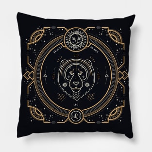 Leo Zodiac Gold White with Black Background Pillow