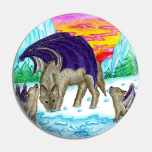 Wolf and cubs with wings Pin