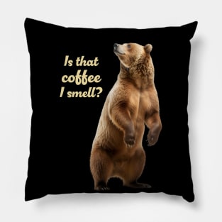 Grizzly Bear Lover "Is That Coffee I Smell?" Funny Wildlife Pillow