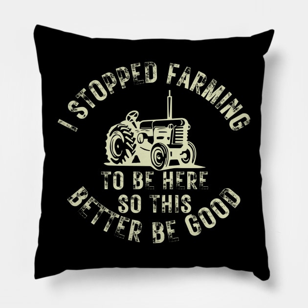 I Stopped Farming To Be Here So This Better Be Good Pillow by CoubaCarla