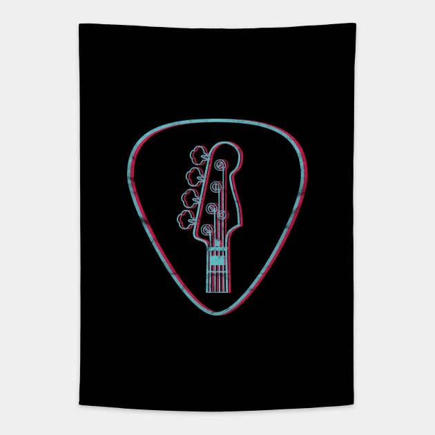 3D Bass Guitar Headstock Guitar Pick Dark Theme Tapestry by nightsworthy