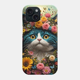 Blue Kitten and Flowers Phone Case