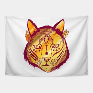 Burgundy Gold Mystical Tribal Cat Tapestry