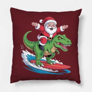 Santa Dinosaur Surfing T-Rex Dino Summer Christmas In July Pillow