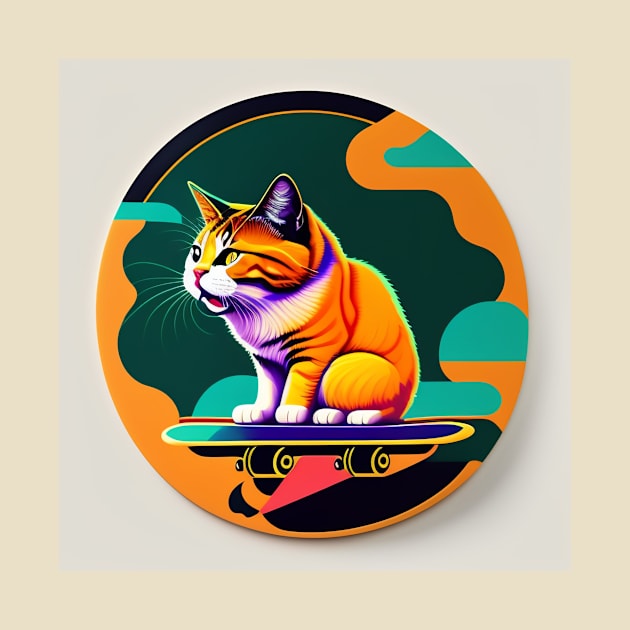 Cat on skateboard with sky background for cat lover by Fun and Cool Tees