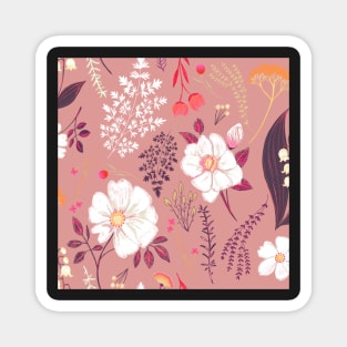 Garden florals and herbs on pink Magnet