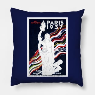 Beautifully Restored 1937 Paris Exposition Poster Print Pillow