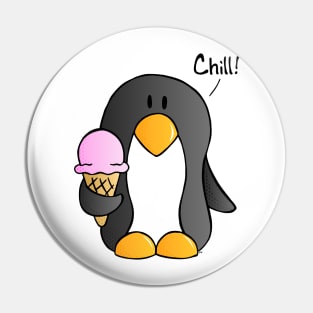 Chill! - Penguin with Strawberry Ice Cream Pin