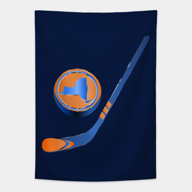 NHL - NY  Blue Orange Stick and Puck Tapestry by geodesyn