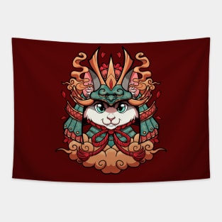 Samurai neko cat furry Tapestry