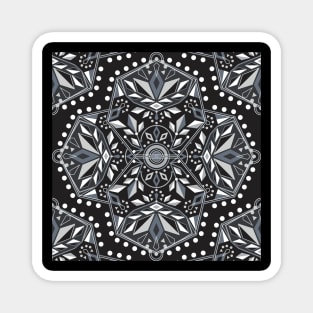 Black and White Geometric Flower Mandala Magnet