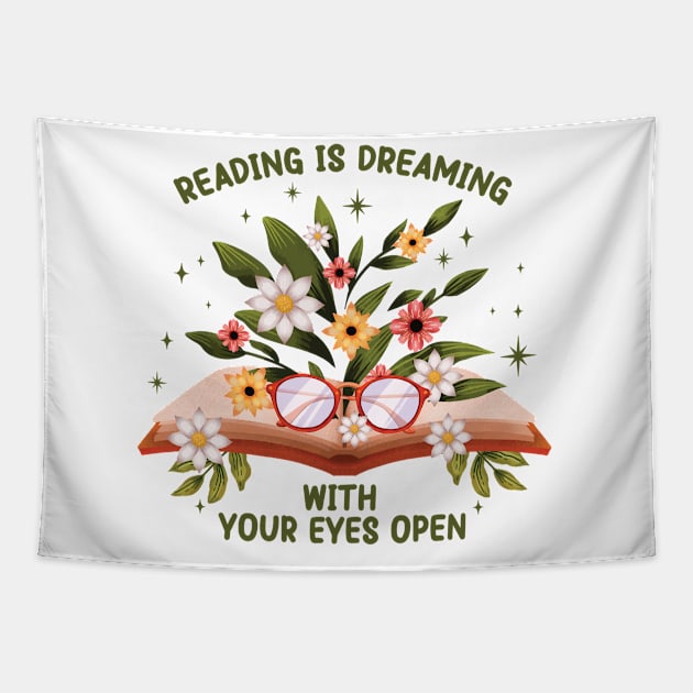 Reading Is Dreaming With Your Eyes Open - Librarian Book Lover Tapestry by Be Cute 